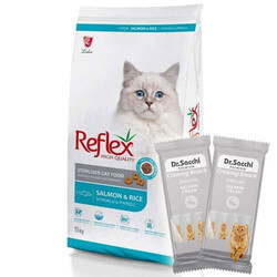 Reflex - Reflex Sterilised Somonlu Kısırlaştırılmış Kedi Maması 15 Kg + 2 Adet Dr Sacchi 4 lü Creamy Ödül