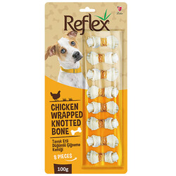 Reflex - Reflex Tavuk Etli Düğümlü Çiğneme Burgu Kemiği 100 Gr - 8 li Paket