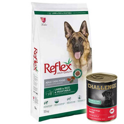 Reflex - Reflex Vegetable Kuzu Etli ve Sebzeli Köpek Maması 15 Kg + 5 Adet Challenge 400 Gr Konserve
