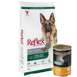 Reflex - Reflex Vegetable Kuzu Etli ve Sebzeli Köpek Maması 15 Kg + 5 Adet Challenge 400 Gr Konserve