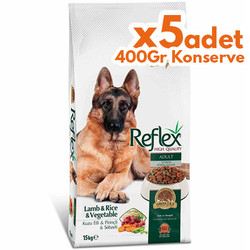 Reflex Vegetable Kuzu Sebzeli Köpek Maması 15 Kg + 5 Adet 400 Gr Yaş Mama - Reflex