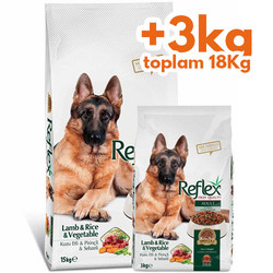 Reflex Vegetable Kuzu ve Sebze Köpek Maması 15 Kg + 3 Kg (Toplam 18 Kg) - Reflex