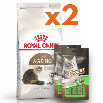 Royal Canin Ageing +12 Yaşlı Kedi Maması 2 Kg x 2 Adet + 2 Adet Crocus Cream Ödül 4x15 Gr