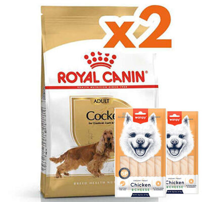 Royal Canin Cocker Irkına Özel Köpek Maması 3 Kg x 2 Adet + 2 Adet Wanpy Creamy Treat 5x14 Gr