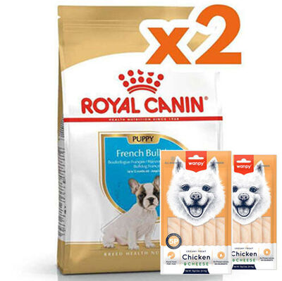 Royal Canin French Bulldog Puppy Yavru Köpek Maması 3 Kg x 2 Adet + 2 Adet Wanpy Creamy Treat 5x14 Gr
