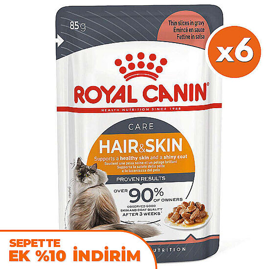 Royal Canin Pouch Gravy Hair Skin Hassas Tüylü Kedi Maması 85 Gr x 6 Adet - 1