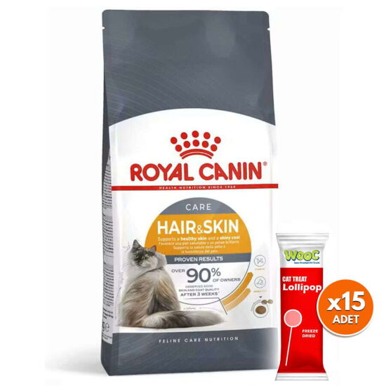 Royal Canin Hair Skin Hassas Tüylü Kedi Maması 10 Kg + 15 Adet Wooc Lolipop Ödül - 1