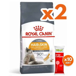 Royal Canin Hair Skin Hassas Tüylü Kedi Maması 4 Kg x 2 Adet + 10 Adet Wooc Lolipop Ödül - Royal Canin