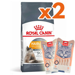 Royal Canin - Royal Canin Hair Skin Hassas Tüylü Kedi Maması 4 Kg x 2 Adet + 2 Adet Wanpy Creamy Treat 5x14 Gr