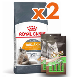 Royal Canin - Royal Canin Hair Skin Hassas Tüylü Kedi Maması 4 Kg x 2 Adet + 2 Adet Crocus Cream Ödül 4x15 Gr