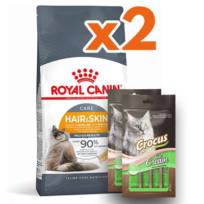 Royal Canin Hair Skin Hassas Tüylü Kedi Maması 4 Kg x 2 Adet + 2 Adet Crocus Cream Ödül 4x15 Gr