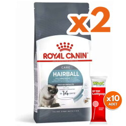 Royal Canin Hairball Tüy Yumağı Kontrolü Kedi Maması 2 Kg x 2 Adet + 10 Adet Wooc Lolipop Ödül - Royal Canin