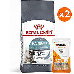 Royal Canin Hairball Tüy Yumağı Kontrolü Kedi Maması 2 Kg x 2 Adet + 2 Paket Wahlen Multivitamin 4x15 Gr - Royal Canin