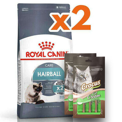 Royal Canin Hairball Tüy Yumağı Kontrolü Kedi Maması 2 Kg x 2 Adet + 2 Adet Crocus Cream Ödül 4x15 Gr