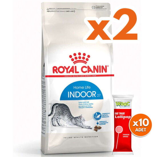 Royal Canin Indoor Ev Kedileri İçin Kedi Maması 2 Kg x 2 Adet + 10 Adet Wooc Lolipop Ödül - 1