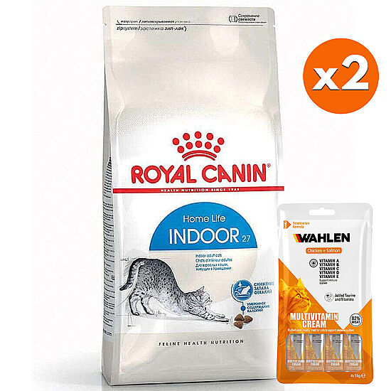 Royal Canin Indoor Ev Kedileri İçin Kedi Maması 2 Kg x 2 Adet + 2 Paket Wahlen Multivitamin 4x15 Gr - 1