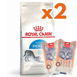 Royal Canin - Royal Canin Indoor Ev Kedileri İçin Kedi Maması 2 Kg x 2 Adet + 2 Adet Wanpy Creamy Treat 5x14 Gr