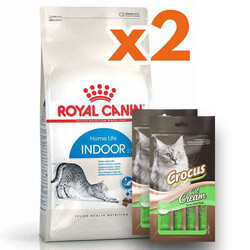 Royal Canin - Royal Canin Indoor Ev Kedileri İçin Kedi Maması 2 Kg x 2 Adet + 2 Adet Crocus Cream Ödül 4x15 Gr