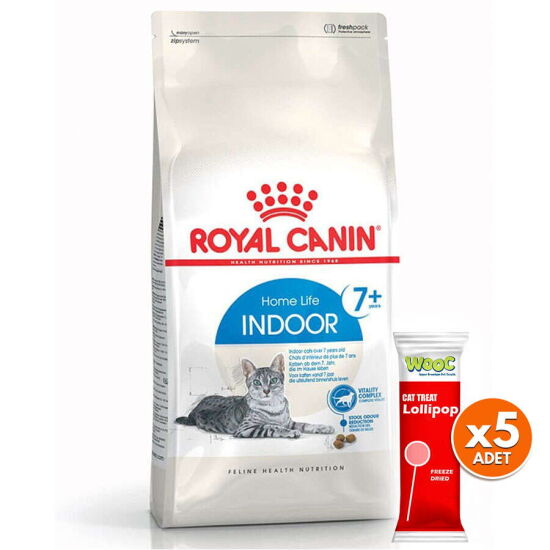 Royal Canin Indoor +7 Ev Kedileri için Yaşlı Kedi Maması 1,5 Kg + 5 Adet Wooc Lolipop Ödül - 1