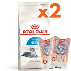 Royal Canin - Royal Canin Indoor +7 Yaşlı Ev Kedi Maması 3,5 Kg x 2 Adet + 2 Adet Wanpy Creamy Treat 5x14 Gr