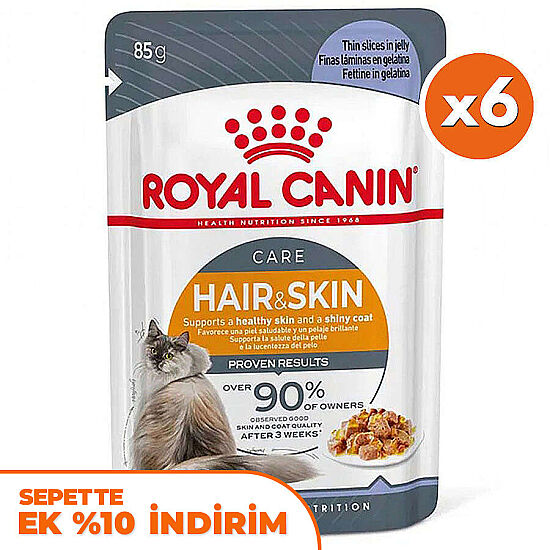 Royal Canin Pouch Jelly Hair Skin Hassas Tüylü Yaş Kedi Maması 85 Gr x 6 Adet - 1