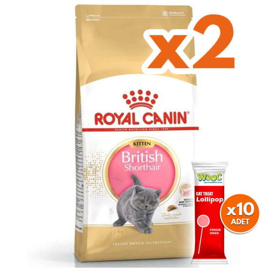 Royal Canin Kitten British Shorthair Yavru Irk Kedi Maması 2 Kg x 2 Adet + 10 Adet Wooc Lolipop Ödül - 1