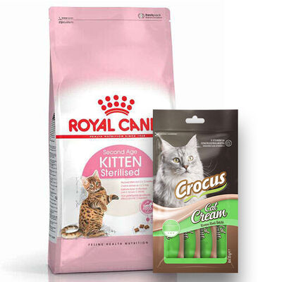 Royal Canin Kitten Sterilised Kısırlaştırılmış Yavru Kedi Maması 2 Kg + Crocus Cream Ödül 4x15 Gr
