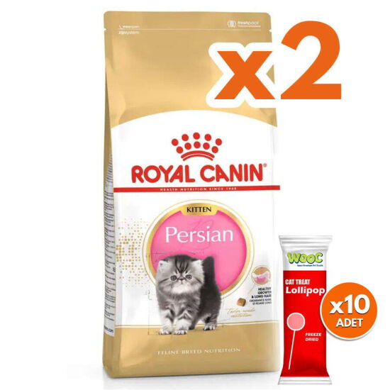 Royal Canin Kitten Persian Yavru İran Irk Maması 2 Kg x 2 Adet + 10 Adet Wooc Lolipop Ödül - 1