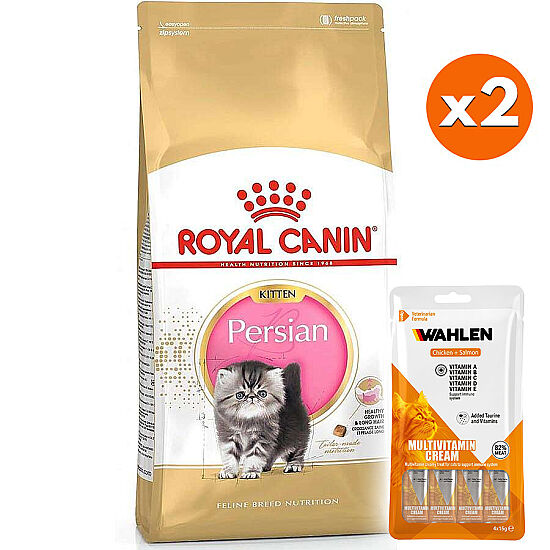Royal Canin Kitten Persian Yavru İran Irk Maması 2 Kg x 2 Adet + 2 Paket Wahlen Multivitamin 4x15 Gr - 1