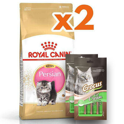 Royal Canin Kitten Persian Yavru İran Irk Maması 2 Kg x 2 Adet + 2 Adet Crocus Cream Ödül 4x15 Gr