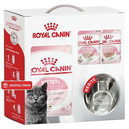 Royal Canin Kitten Yavru Kedi Maması 2 Kg + 6 Adet Kitten 85 Gr Yaş Mama + Çelik Mama Kabı - 1