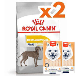 Royal Canin - Royal Canin Maxi Dermacomfort Hassas Köpek Maması 12 Kg x 2 Adet + 2 Adet Wanpy Creamy Treat 5x14 Gr