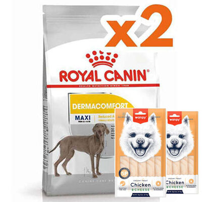 Royal Canin Maxi Dermacomfort Hassas Köpek Maması 12 Kg x 2 Adet + 2 Adet Wanpy Creamy Treat 5x14 Gr