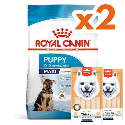Royal Canin Maxi Puppy Büyük Irk Yavru Köpek Maması 15 Kg x 2 Adet + 2 Adet Wanpy Creamy Treat 5x14 Gr