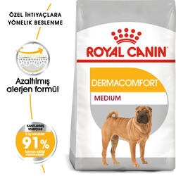 Royal Canin - Royal Canin Medium Dermacomfort Deri Sağlığı Köpek Maması 12 Kg + Temizlik Mendili