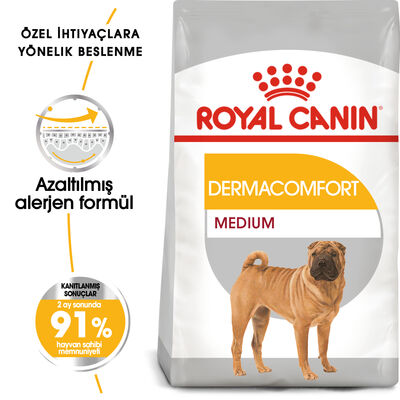 Royal Canin Medium Dermacomfort Deri Sağlığı Köpek Maması 12 Kg + Wanpy Creamy Treat 5x14 Gr