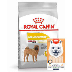 Royal Canin - Royal Canin Medium Dermacomfort Deri Sağlığı Köpek Maması 12 Kg + Wanpy Creamy Treat 5x14 Gr