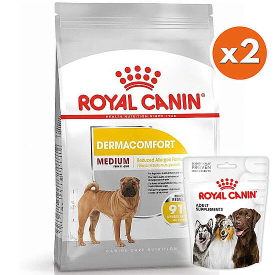 Royal Canin Medium Dermacomfort Deri Sağlığı Köpek Maması 12 Kg x 2 Ade + 6 Adet Royal Canin Köpek Ödülü - 1