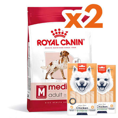 Royal Canin Medium Orta Irk Köpek Maması 15 Kg x 2 Adet + 2 Adet Wanpy Creamy Treat 5x14 Gr