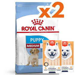 Royal Canin - Royal Canin Medium Puppy Orta Irk Yavru Köpek Maması 4 Kg x 2 Adet + 2 Adet Wanpy Creamy Treat 5x14 Gr