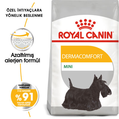 Royal Canin Mini Dermacomfort Küçük Irk Hassas Köpek Maması 3 Kg + Wanpy Creamy Treat 5x14 Gr