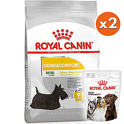 Royal Canin Mini Dermacomfort Küçük Irk Hassas Köpek Maması 3 Kg x 2 Adet + 2 Adet Royal Canin Köpek Ödülü - Royal Canin