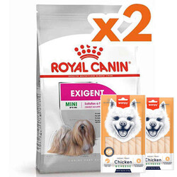 Royal Canin - Royal Canin Mini Exigent Küçük Irk Köpek Maması 3 Kg x 2 Adet + 2 Adet Wanpy Creamy Treat 5x14 Gr