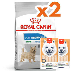 Royal Canin - Royal Canin Mini Light Küçük Irk Diyet Köpek Maması 3 Kg x 2 Adet + 2 Adet Wanpy Creamy Treat 5x14 Gr