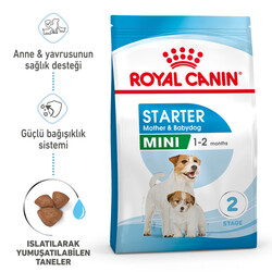 Royal Canin Mini Starter Küçük Irk Anne ve Yavru Köpek Maması 4 Kg + Mama Saklama Kovası + Temizlik Mendili - Thumbnail