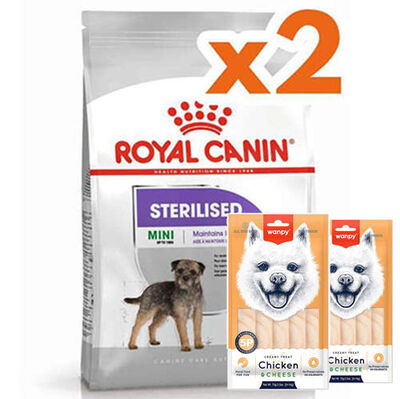 Royal Canin Mini Sterilised Küçük Irk Kısırlaştırılmış Köpek Maması 3 Kg x 2 Adet + 2 Adet Wanpy Creamy Treat 5x14 Gr