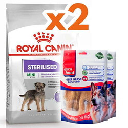 Royal Canin - Royal Canin Mini Sterilised Küçük Irk Kısırlaştırılmış Köpek Maması 3 Kg x 2 Adet + 2 Adet Esca Food Köpek Ödülü