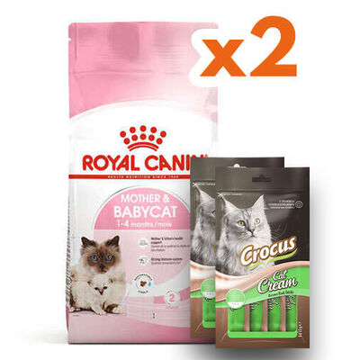 Royal Canin Mother & Babycat Yavru Kedi Maması 4 Kg x 2 Adet + 2 Adet Crocus Cream Ödül 4x15 Gr