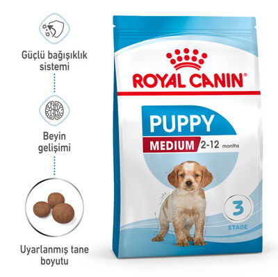 Royal Canin Medium Puppy Orta Irk Yavru Köpek Maması 4 Kg + Wanpy Creamy Treat 5x14 Gr