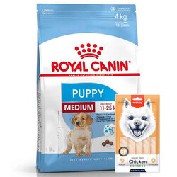 Royal Canin - Royal Canin Medium Puppy Orta Irk Yavru Köpek Maması 4 Kg + Wanpy Creamy Treat 5x14 Gr